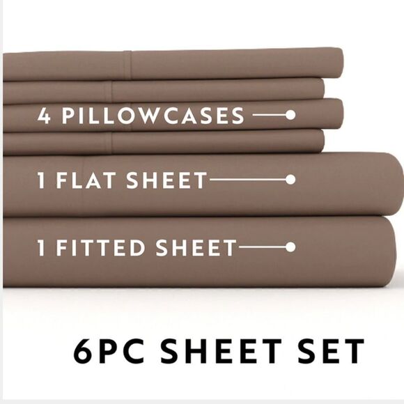 NWT Linens & Hutch 6-Piece Sheet Set - King (Taupe) - Picture 4 of 8